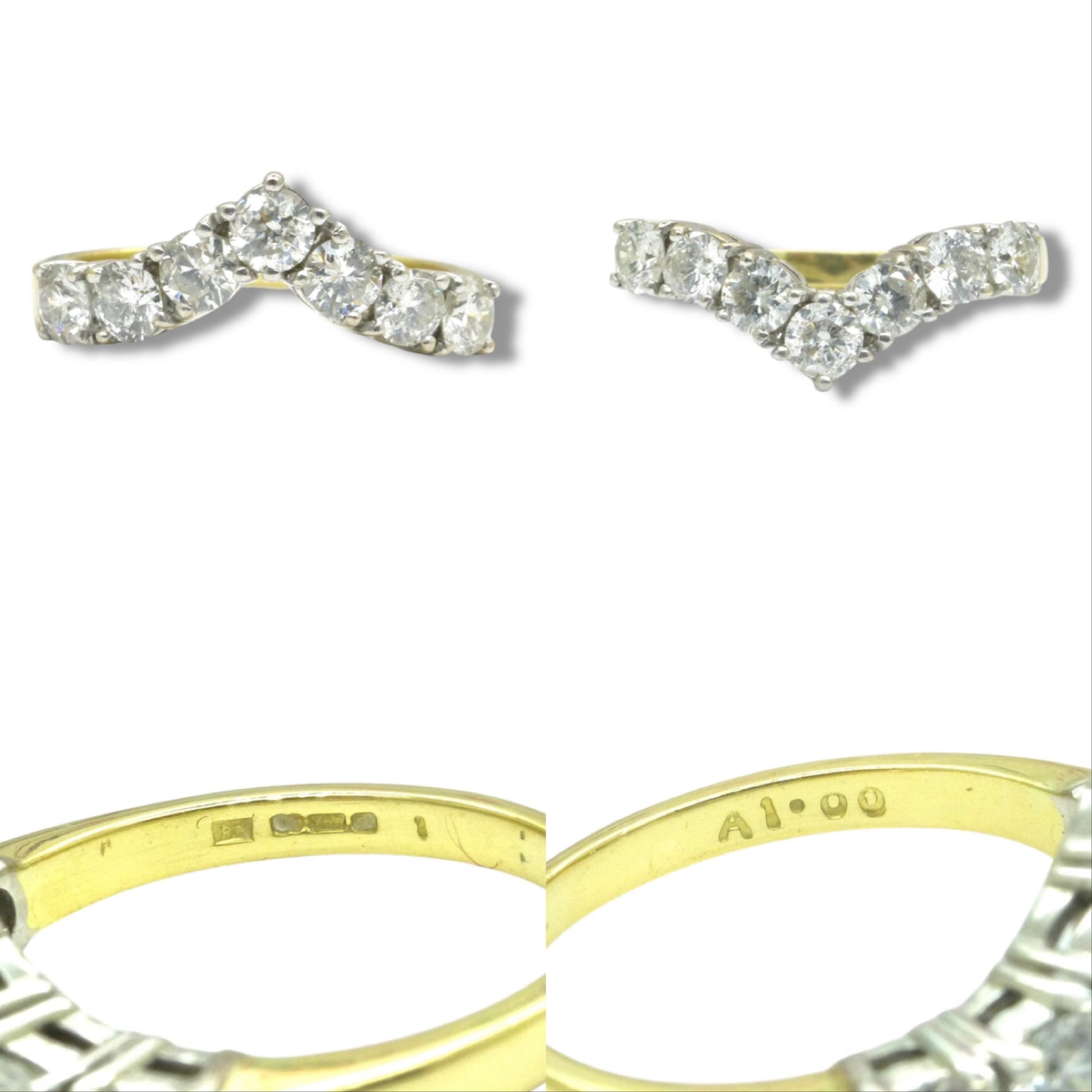 Vintage 18ct natural diamond wishbone -chevron eternity wedding ring 1.00ct
