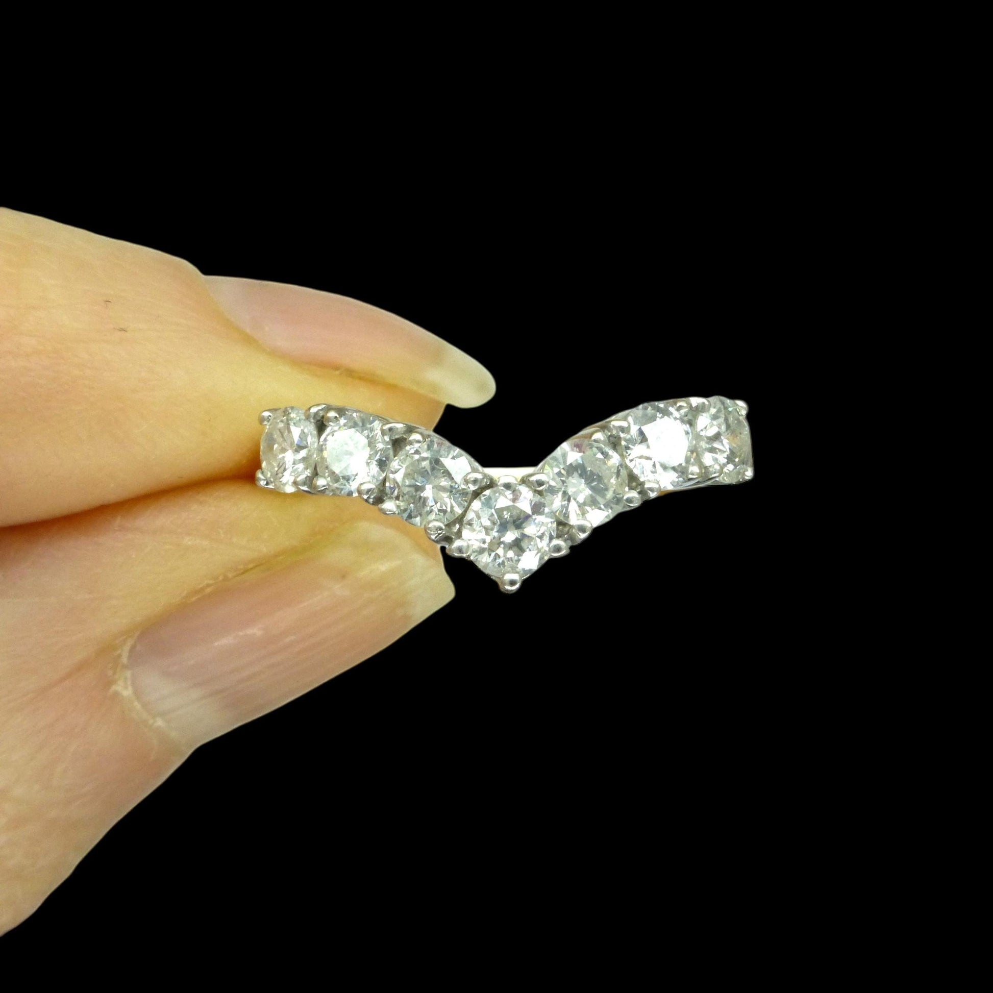 Vintage 18ct natural diamond wishbone -chevron eternity wedding ring 1.00ct