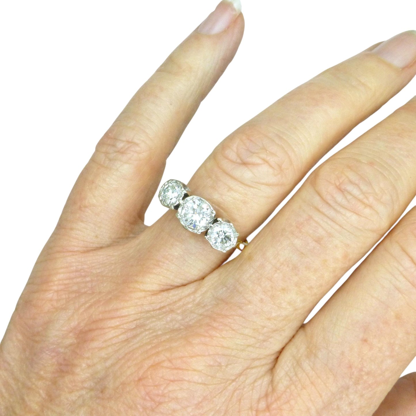 Vintage 18ct natural diamond three stone trilogy ring 1.25ct.