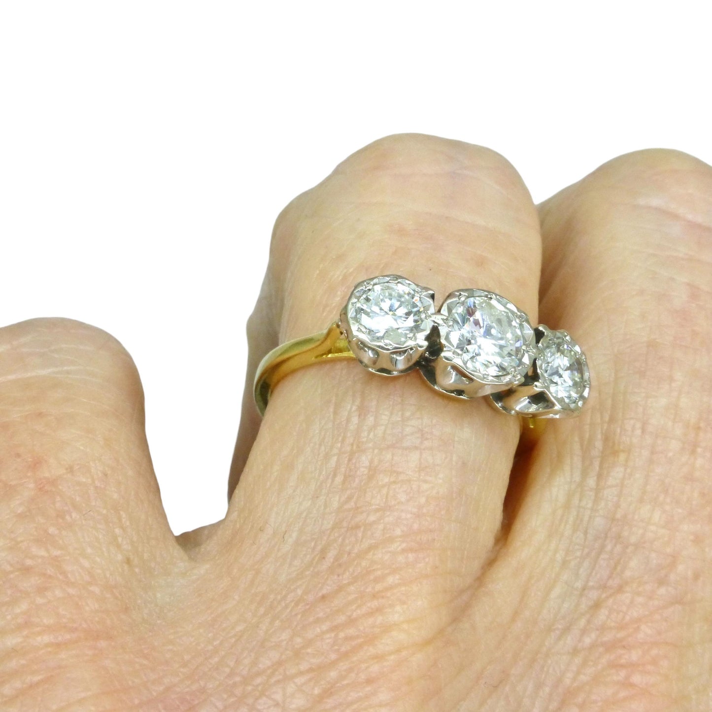 Vintage 18ct natural diamond three stone trilogy ring 1.25ct.