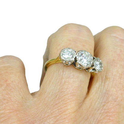 Vintage 18ct natural diamond three stone trilogy ring 1.25ct.