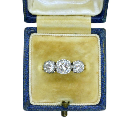 Vintage 18ct natural diamond three stone trilogy ring 1.25ct.