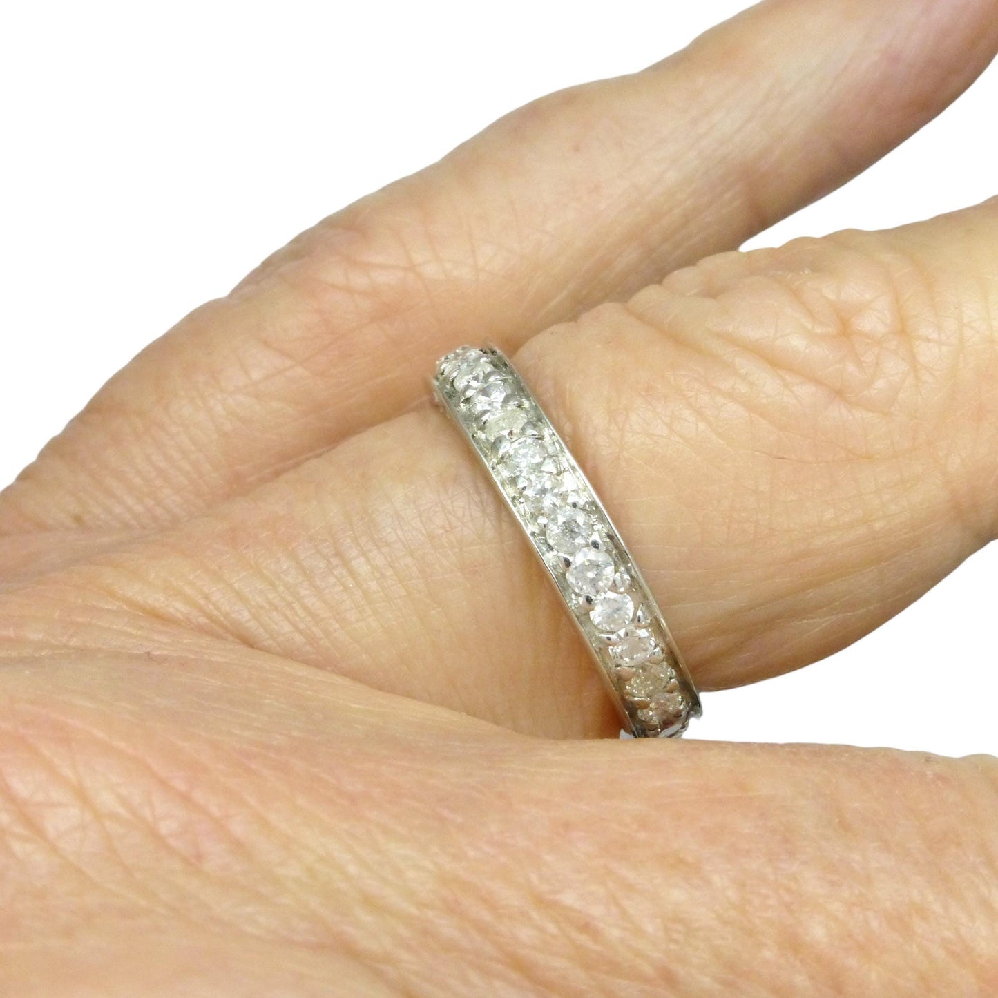 Vintage white gold pavé set Natural Diamond full eternity ring 0.90ct ~ wedding band