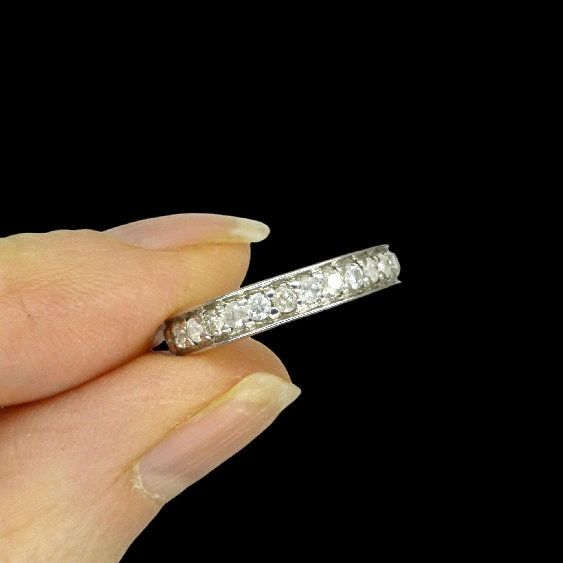 Vintage white gold pavé set Natural Diamond full eternity ring 0.90ct ~ wedding band