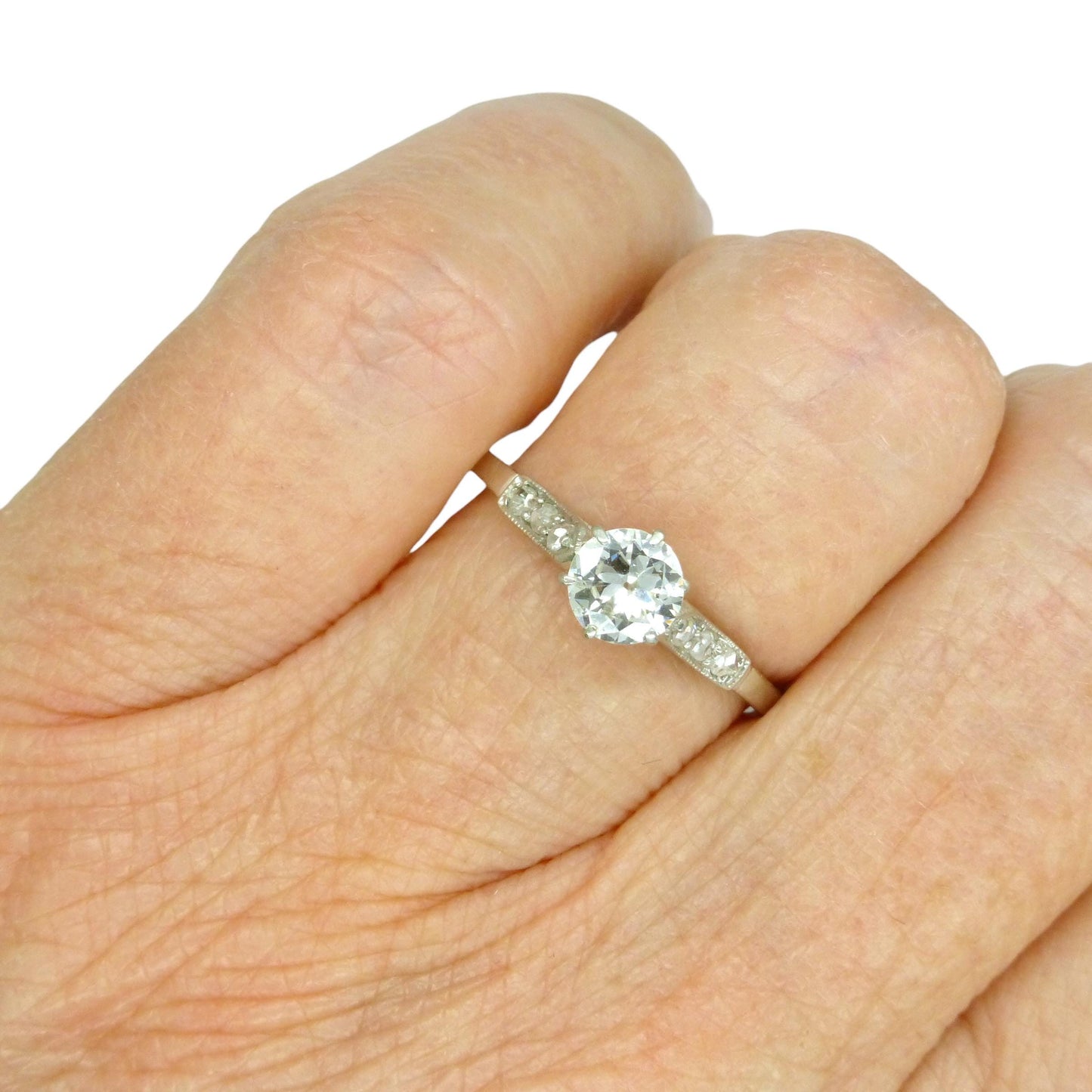 Antique Platinum old transitional cut diamond solitaire engagement ring 0.55ct 1910's