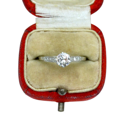 Antique Platinum old transitional cut diamond solitaire engagement ring 0.55ct 1910's
