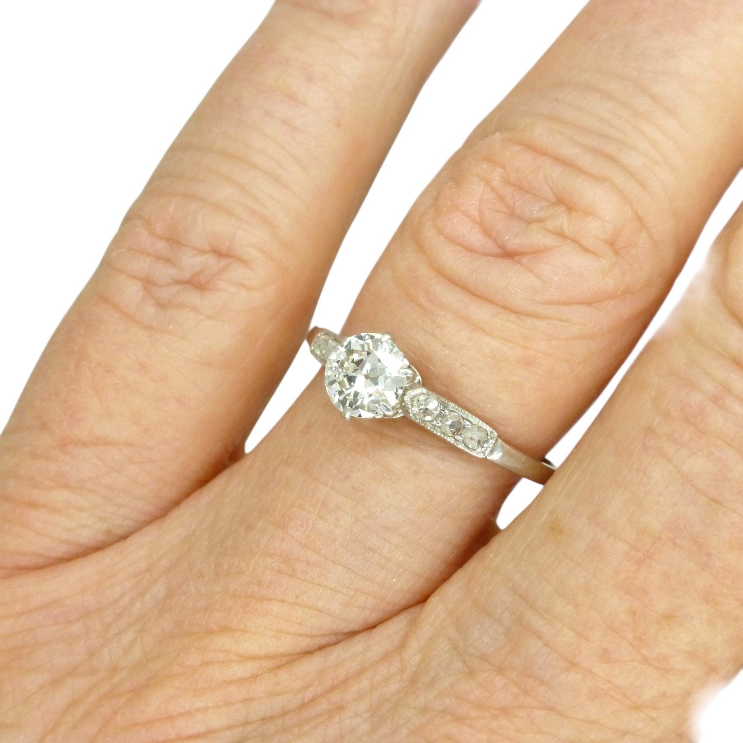 Antique Platinum old transitional cut diamond solitaire engagement ring 0.55ct 1910's