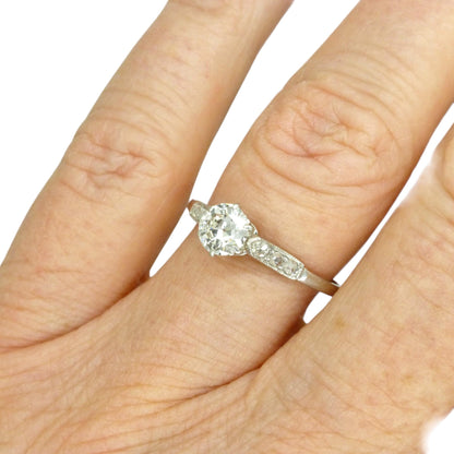 Antique Platinum old transitional cut diamond solitaire engagement ring 0.55ct 1910's