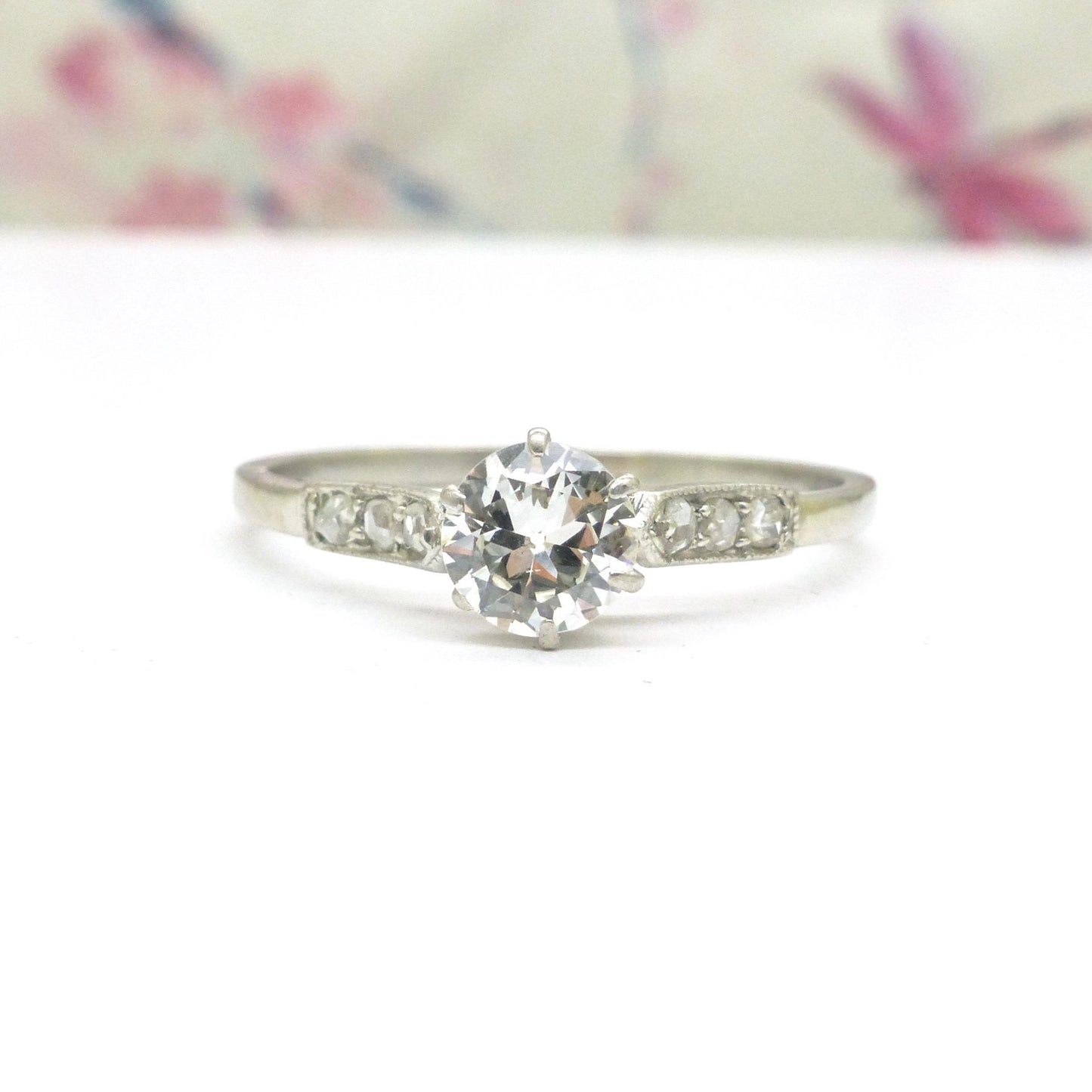 Antique Platinum old transitional cut diamond solitaire engagement ring 0.55ct 1910's