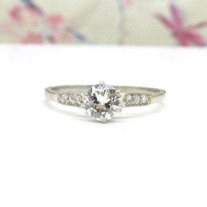 Antique Platinum old transitional cut diamond solitaire engagement ring 0.55ct 1910's