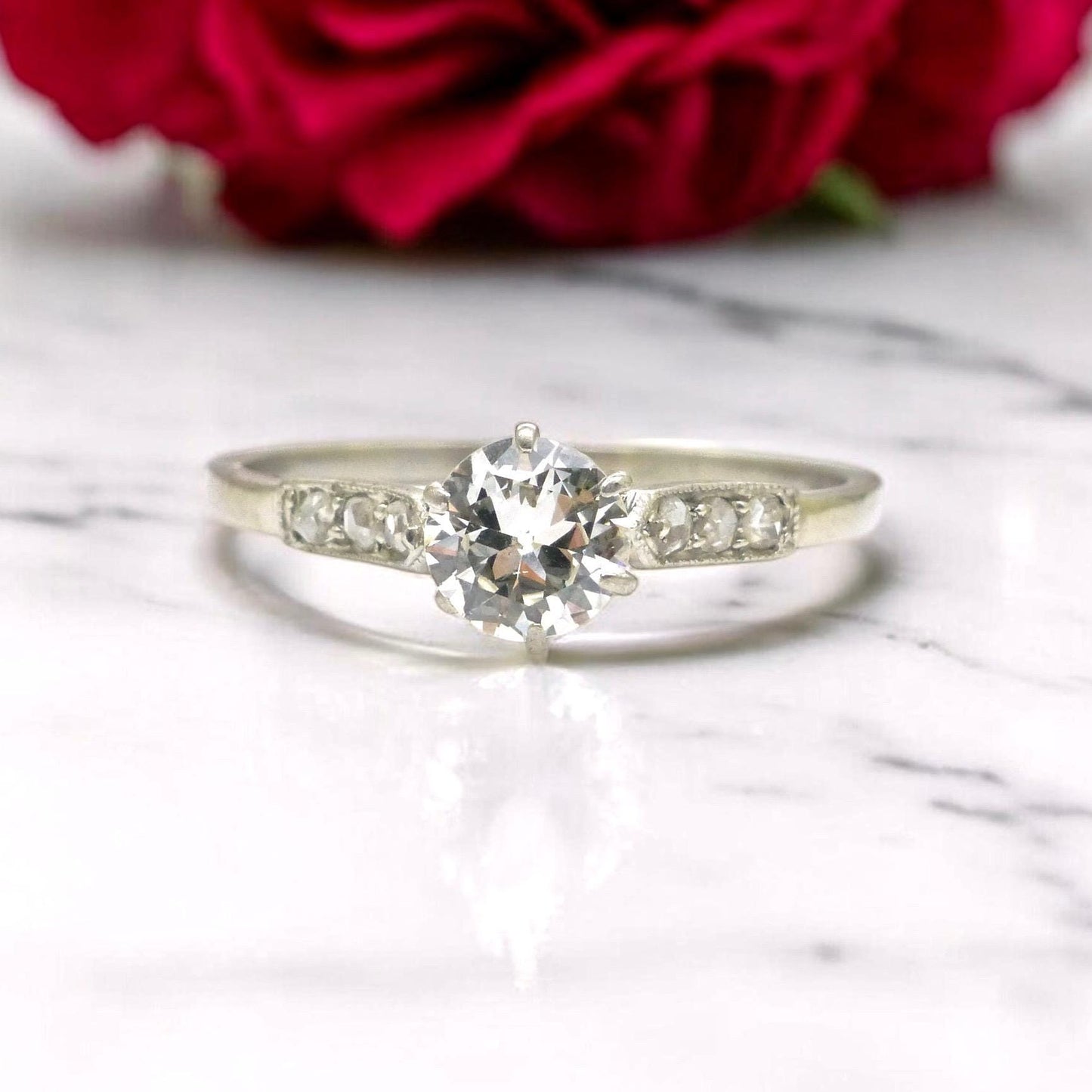 Antique Platinum old transitional cut diamond solitaire engagement ring 0.55ct 1910's