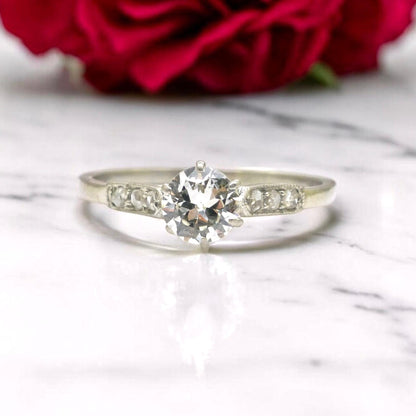 Antique Platinum old transitional cut diamond solitaire engagement ring 0.55ct 1910's