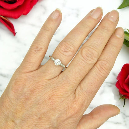 Antique Platinum old transitional cut diamond solitaire engagement ring 0.55ct 1910's