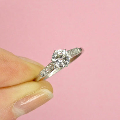 Antique Platinum old transitional cut diamond solitaire engagement ring 0.55ct 1910's