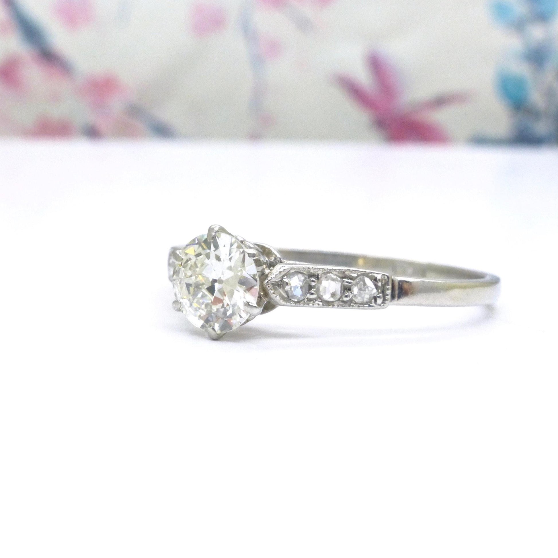 Antique Platinum old transitional cut diamond solitaire engagement ring 0.55ct 1910's