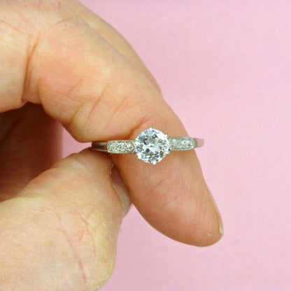 Antique Platinum old transitional cut diamond solitaire engagement ring 0.55ct 1910's