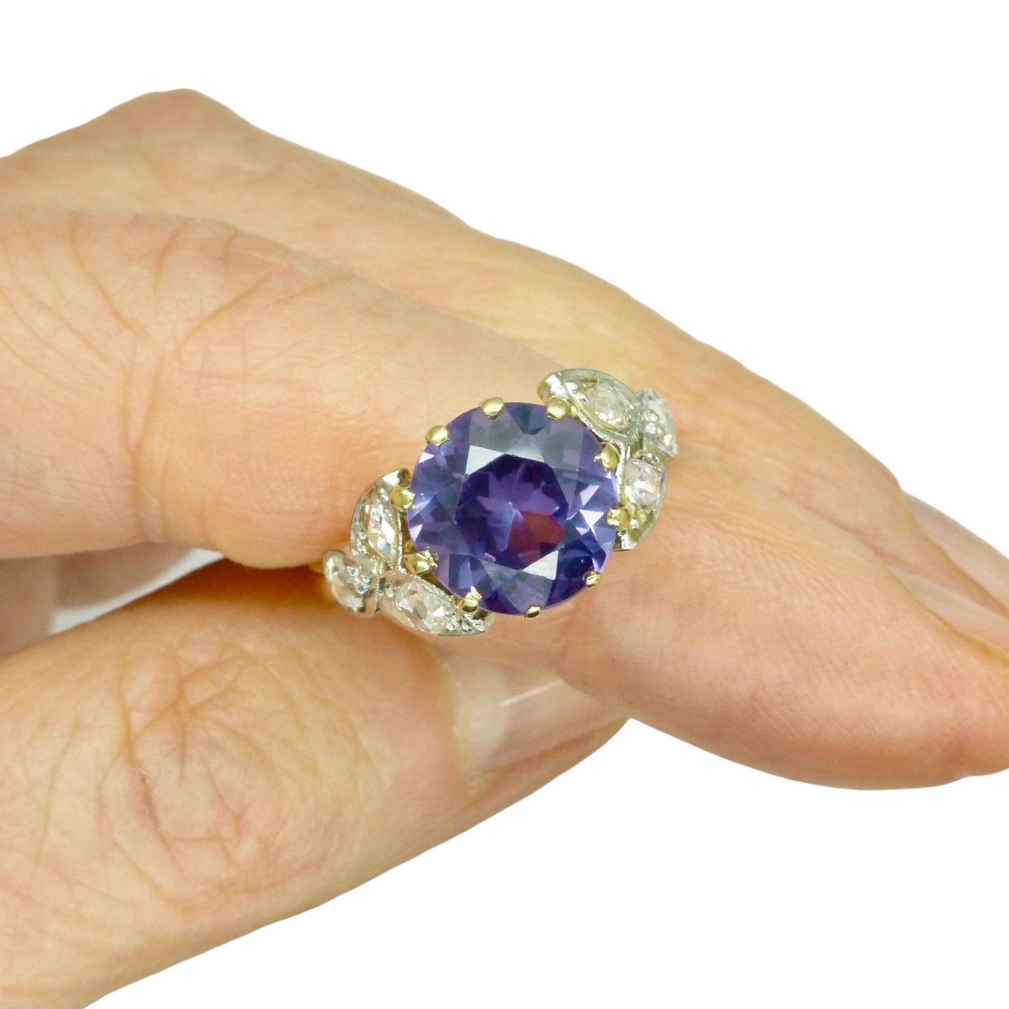 Vintage gold diamond & Synthetic Sapphire/Alexandrite dress ring c1960's