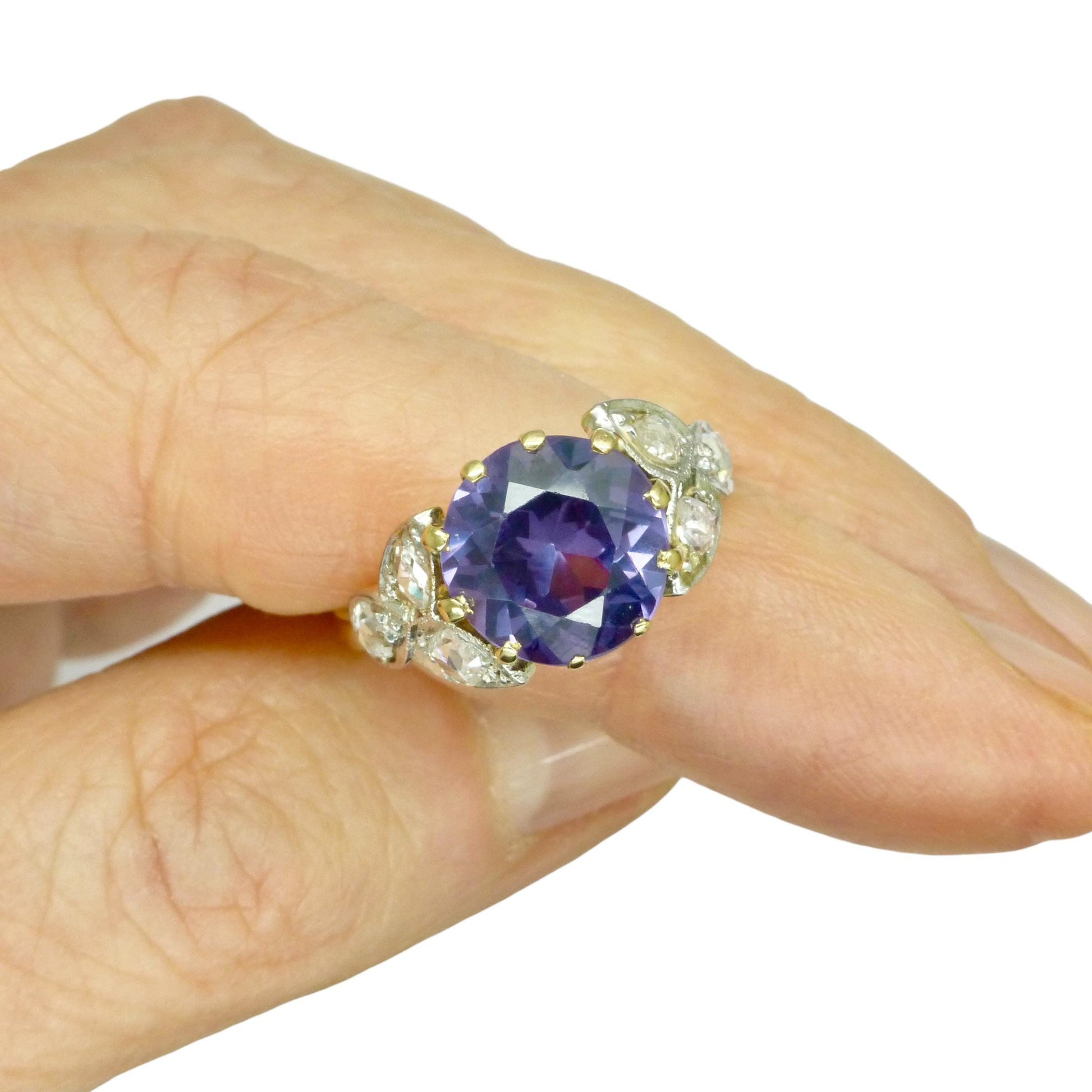 Vintage gold diamond & Synthetic Sapphire/Alexandrite dress ring c1960's