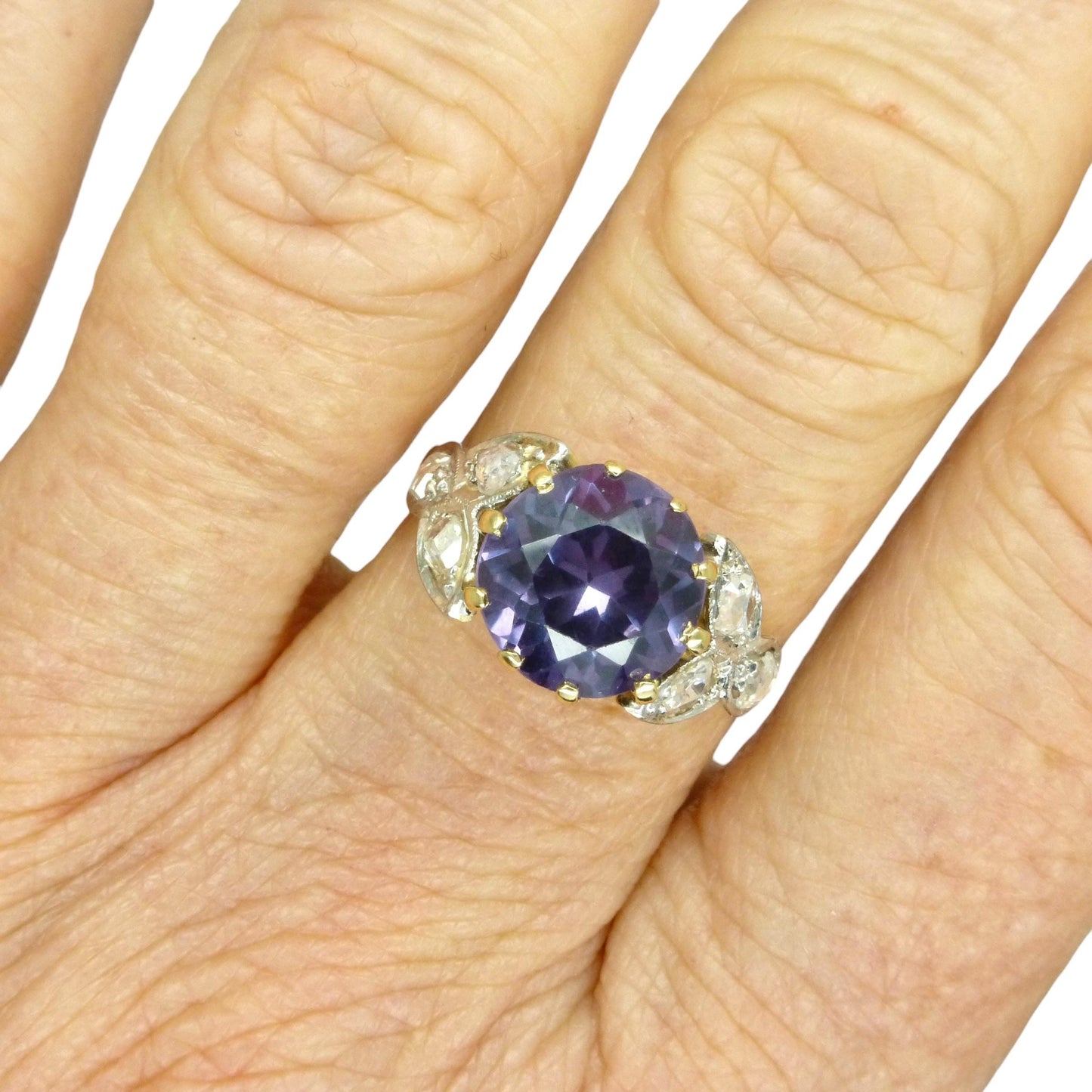 Vintage gold diamond & Synthetic Sapphire/Alexandrite dress ring c1960's
