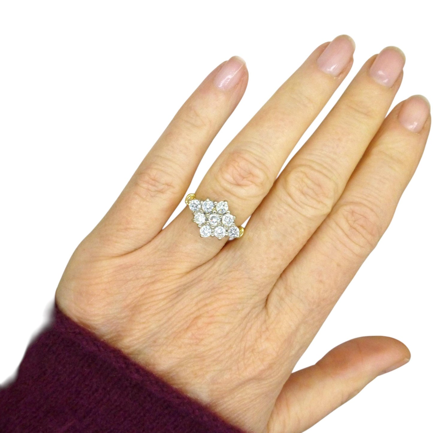 Vintage 18ct gold diamond kite shape cluster engagement ring 1.00 carat