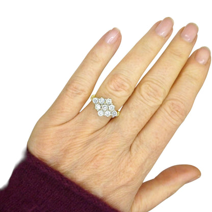 Vintage 18ct gold diamond kite shape cluster engagement ring 1.00 carat