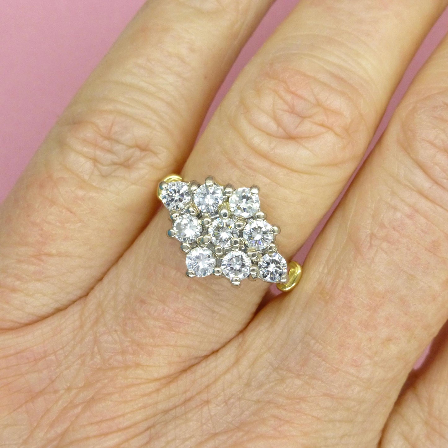 Vintage 18ct gold diamond kite shape cluster engagement ring 1.00 carat