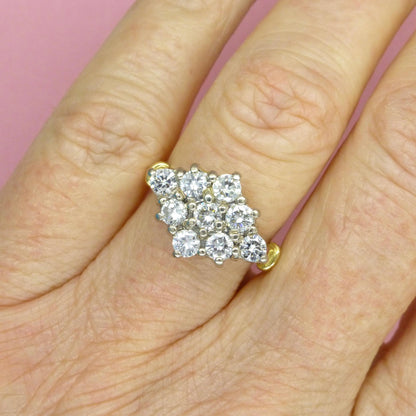 Vintage 18ct gold diamond kite shape cluster engagement ring 1.00 carat