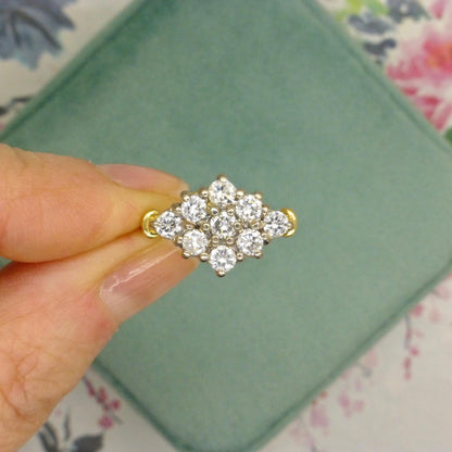 Vintage 18ct gold diamond kite shape cluster engagement ring 1.00 carat