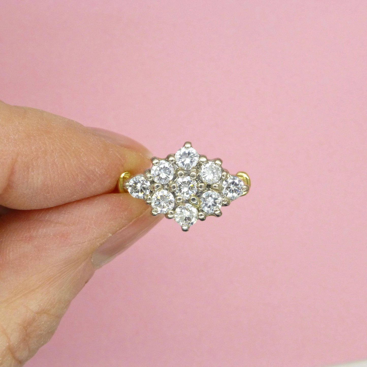 Vintage 18ct gold diamond kite shape cluster engagement ring 1.00 carat