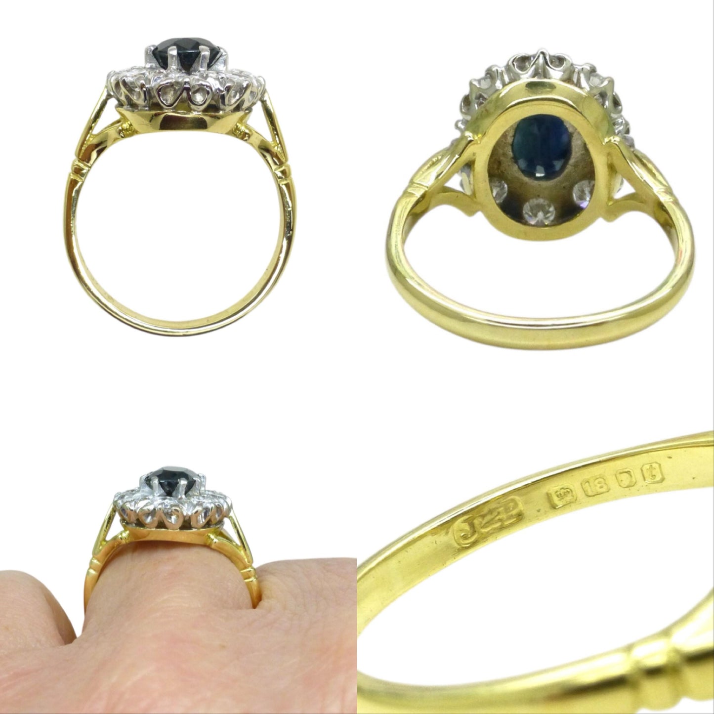 Vintage 18ct sapphire & diamond oval cluster ring - Classic Princess of Wales ring