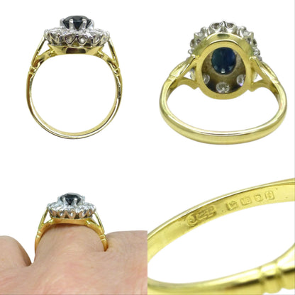 Vintage 18ct sapphire & diamond oval cluster ring - Classic Princess of Wales ring