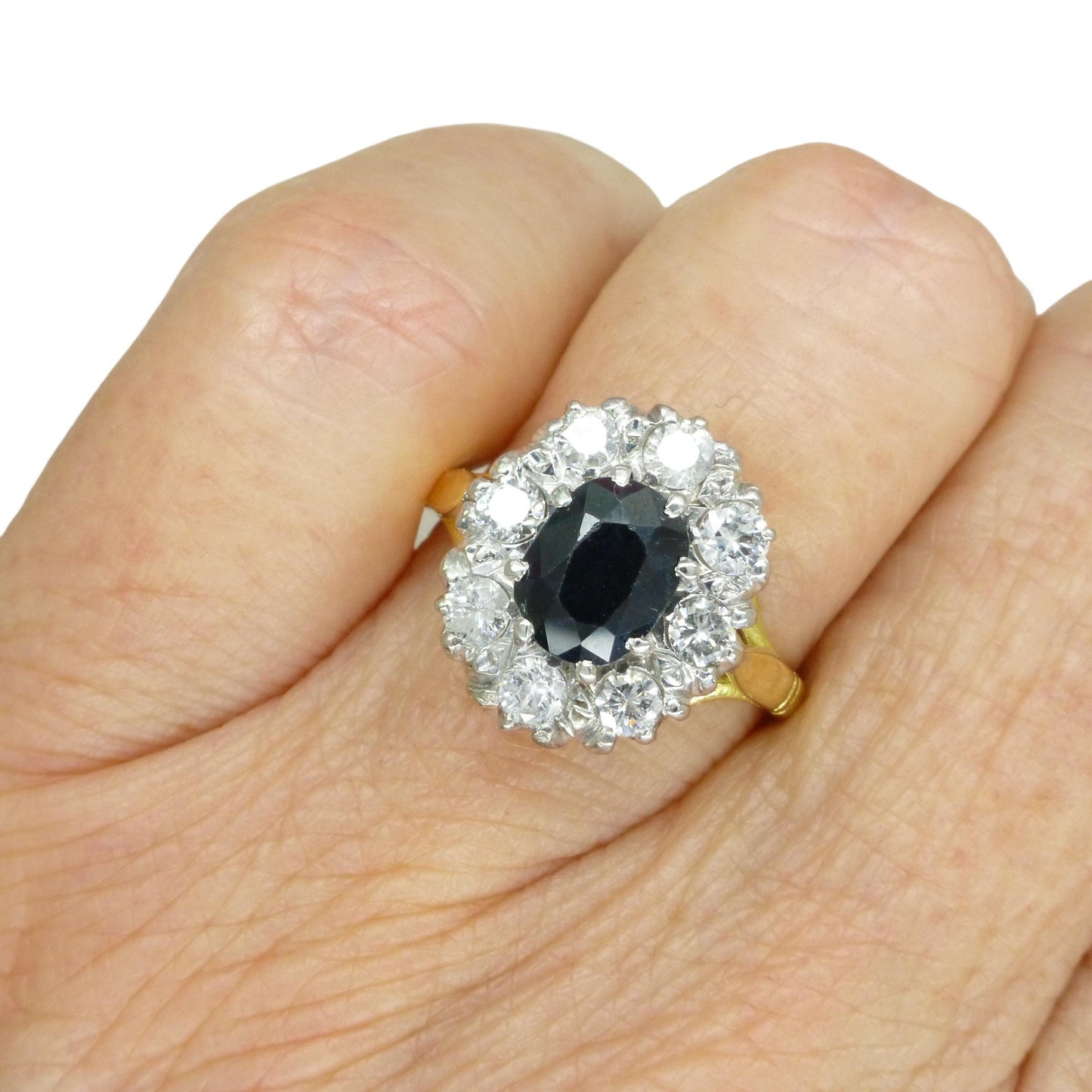 Vintage 18ct sapphire & diamond oval cluster ring - Classic Princess of Wales ring