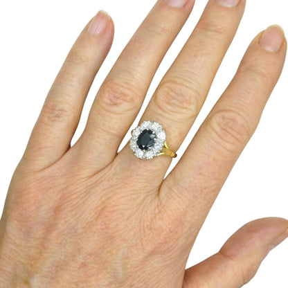 Vintage 18ct sapphire & diamond oval cluster ring - Classic Princess of Wales ring