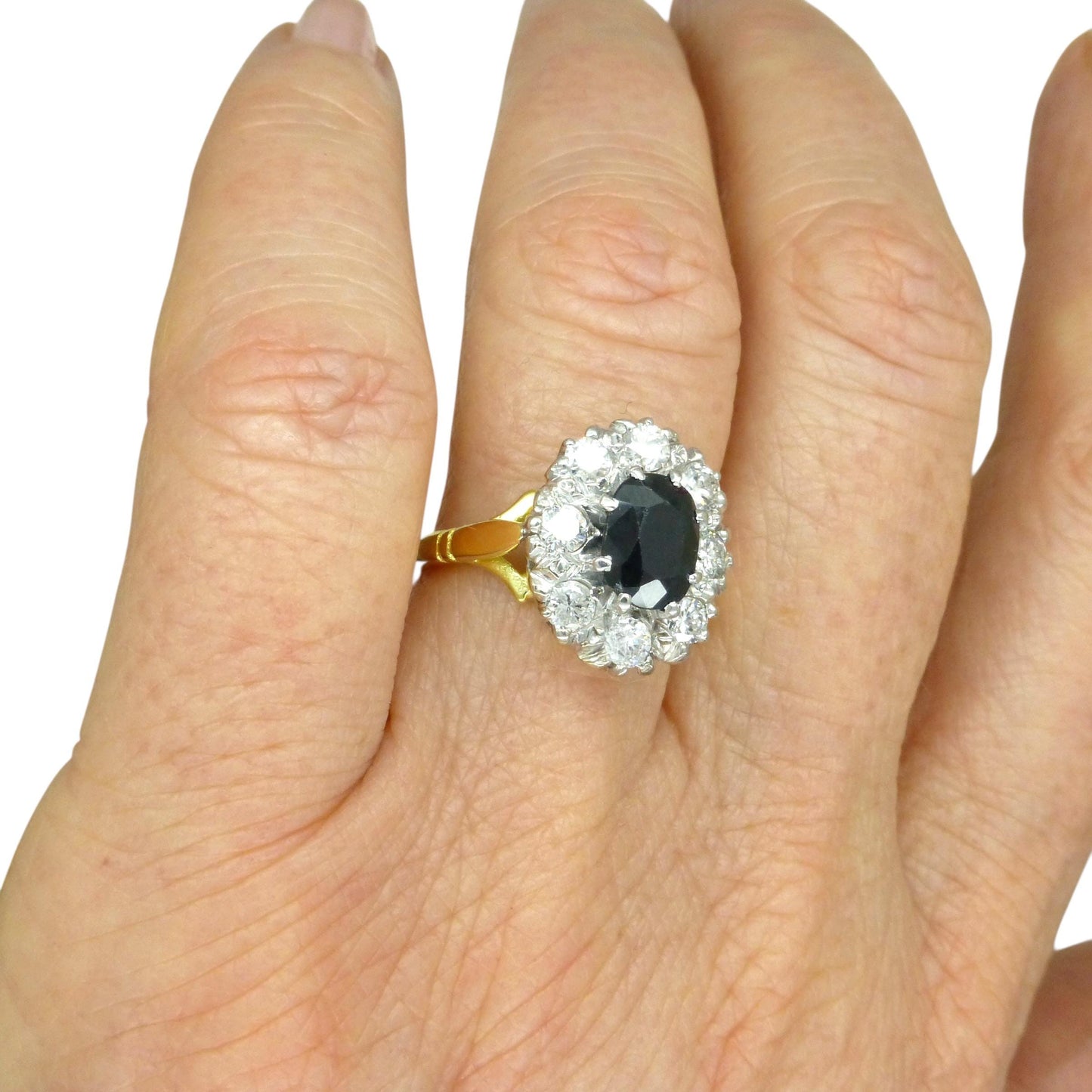 Vintage 18ct sapphire & diamond oval cluster ring - Classic Princess of Wales ring