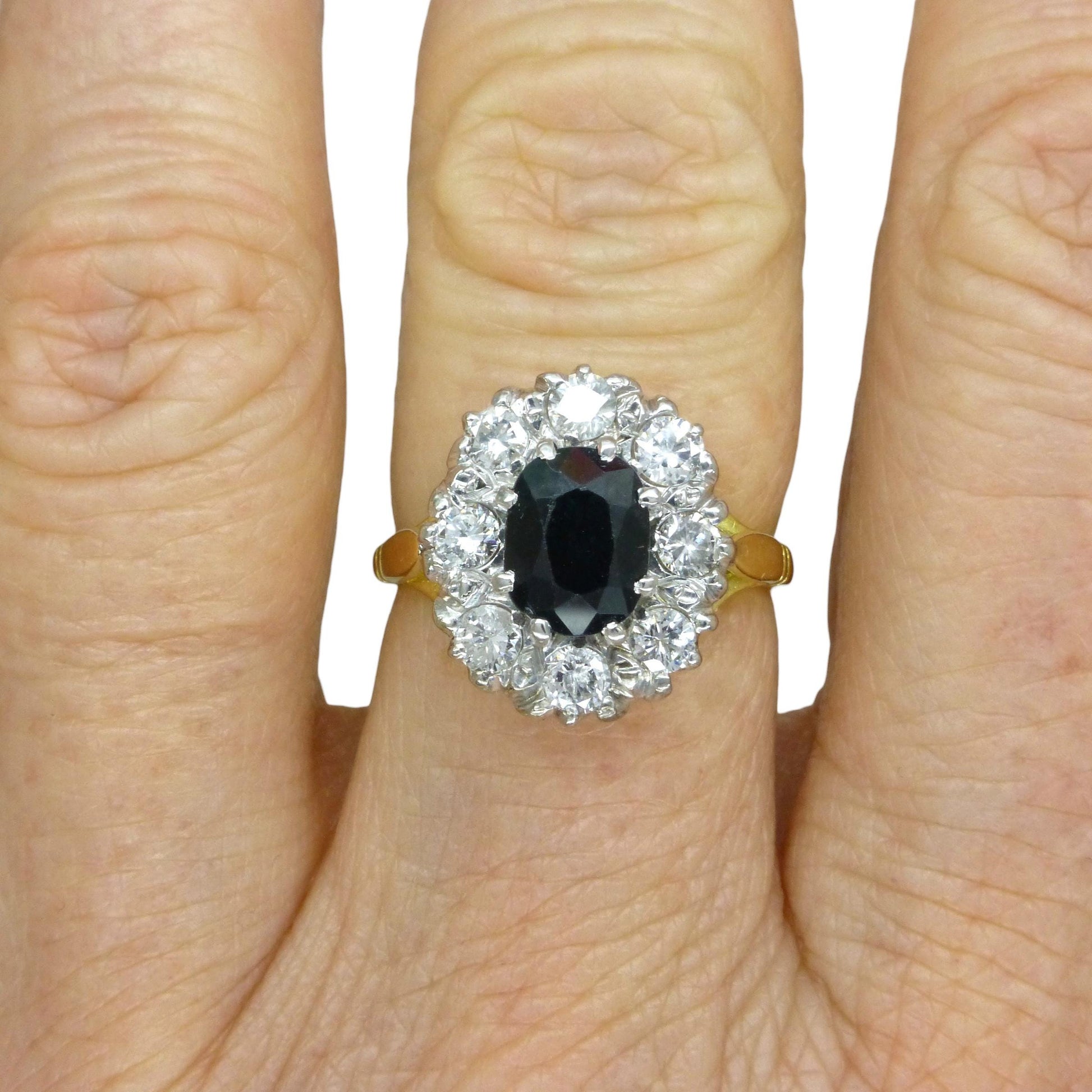 Vintage 18ct sapphire & diamond oval cluster ring - Classic Princess of Wales ring