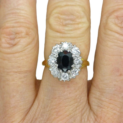 Vintage 18ct sapphire & diamond oval cluster ring - Classic Princess of Wales ring