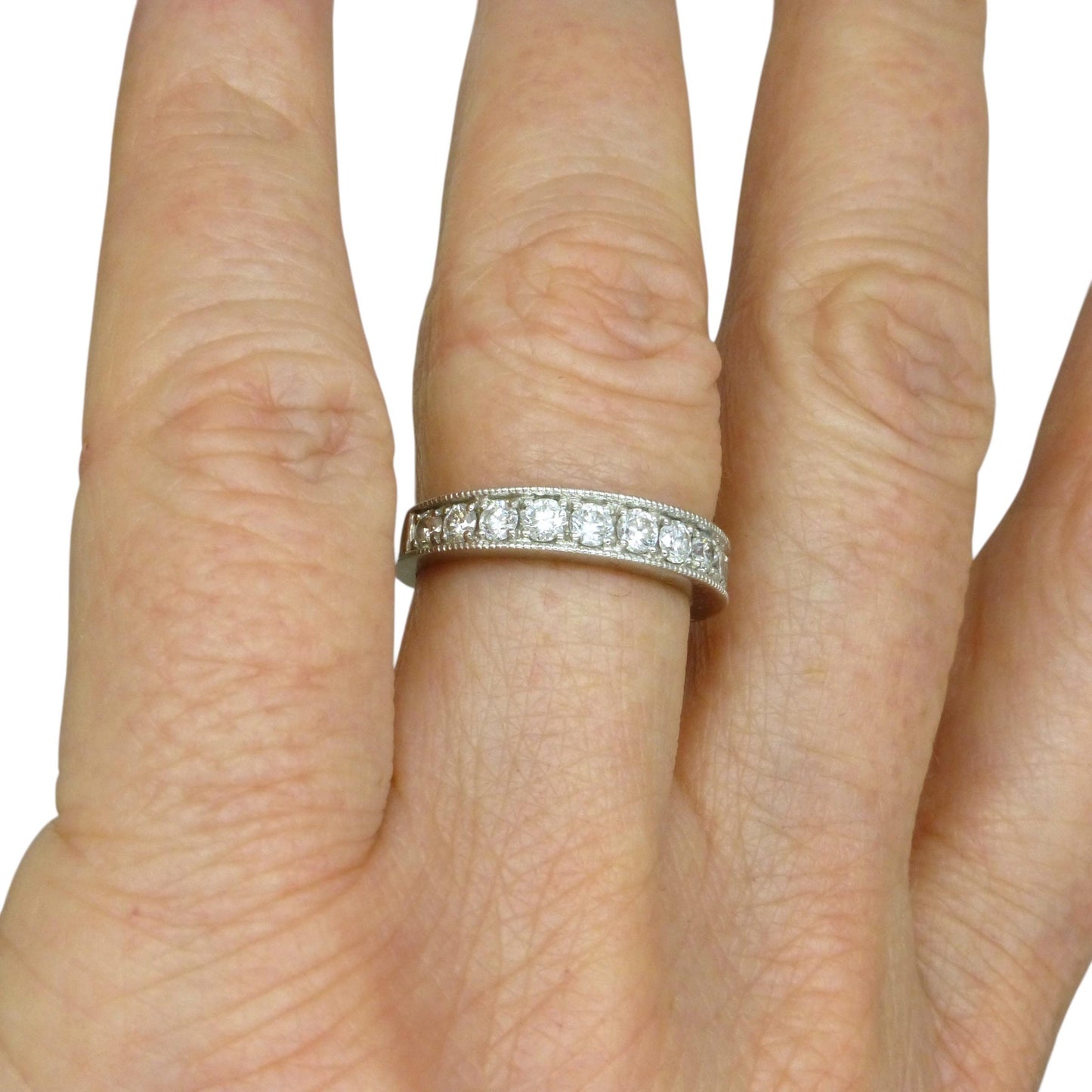 Vintage Platinum natural Diamond pave set half eternity wedding ring 0.50ct