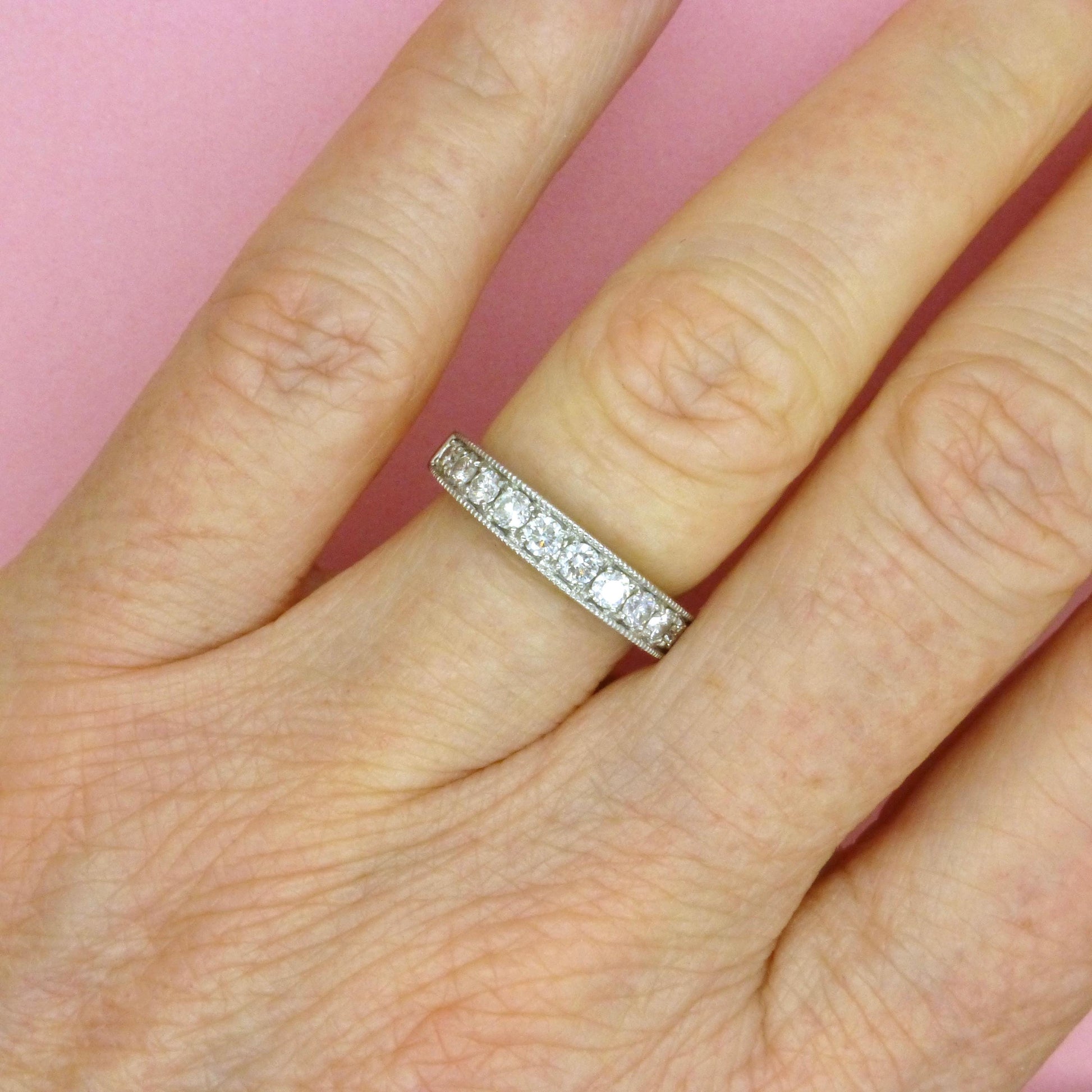 Vintage Platinum natural Diamond pave set half eternity wedding ring 0.50ct