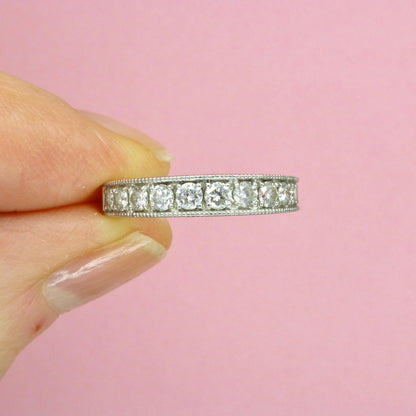Vintage Platinum natural Diamond pave set half eternity wedding ring 0.50ct