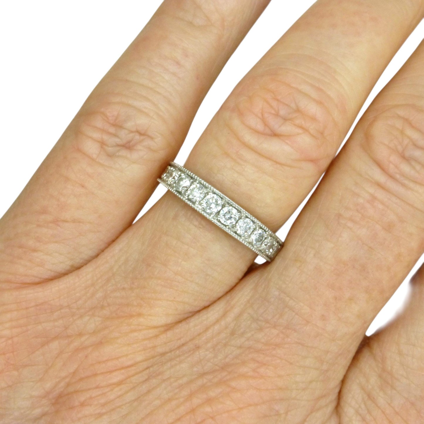 Vintage Platinum natural Diamond pave set half eternity wedding ring 0.50ct