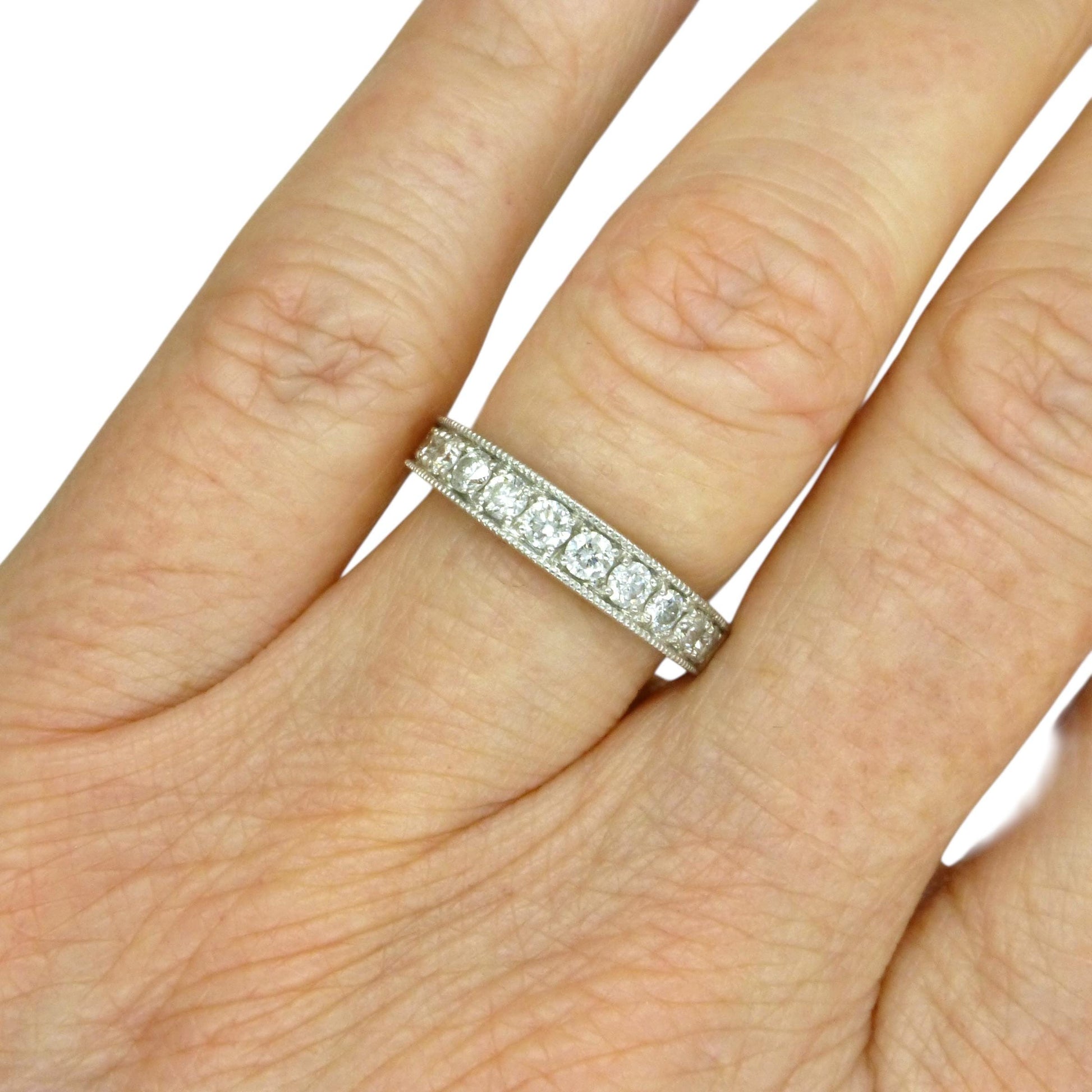 Vintage Platinum natural Diamond pave set half eternity wedding ring 0.50ct