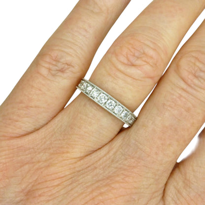 Vintage Platinum natural Diamond pave set half eternity wedding ring 0.50ct