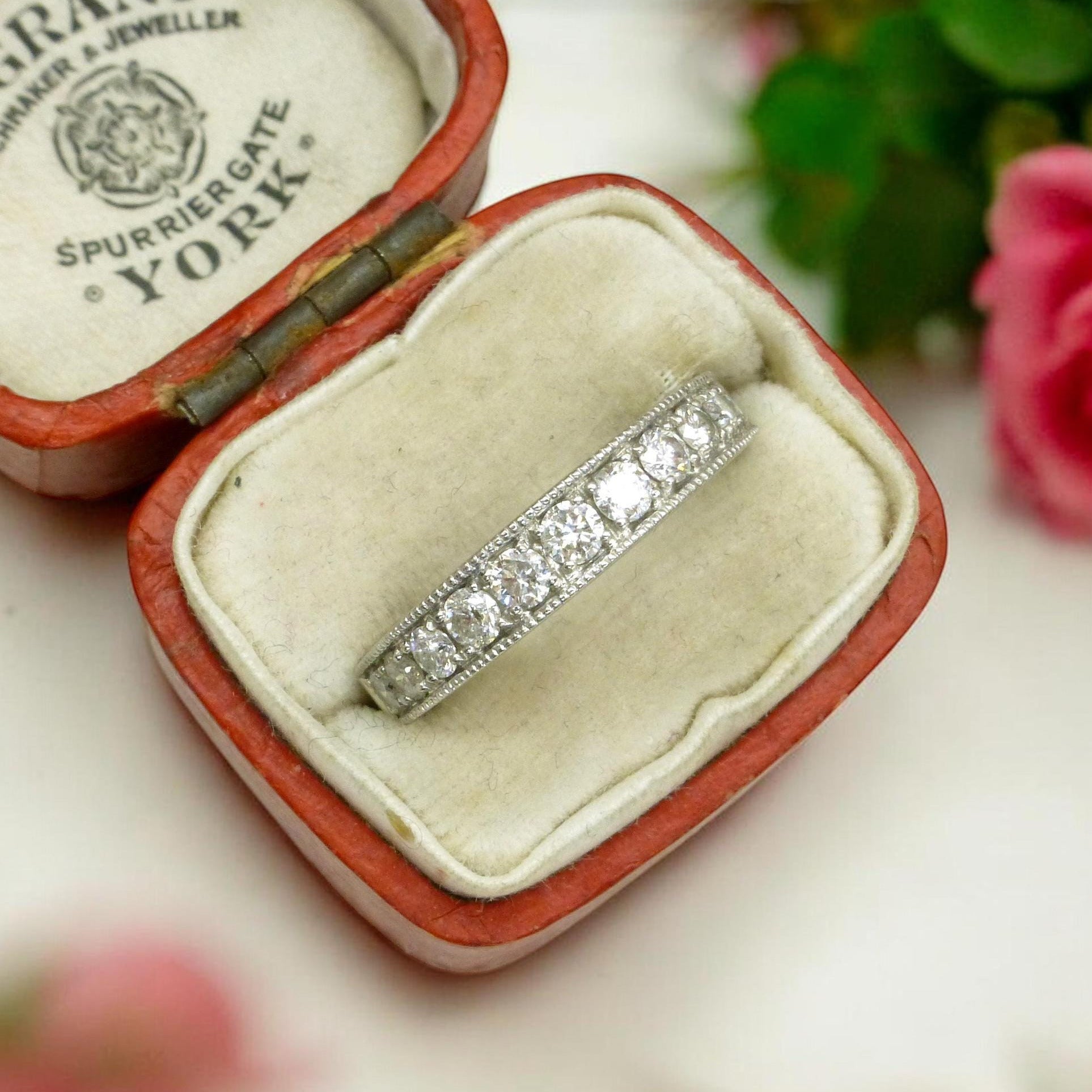 Vintage Platinum natural Diamond pave set half eternity wedding ring 0.50ct