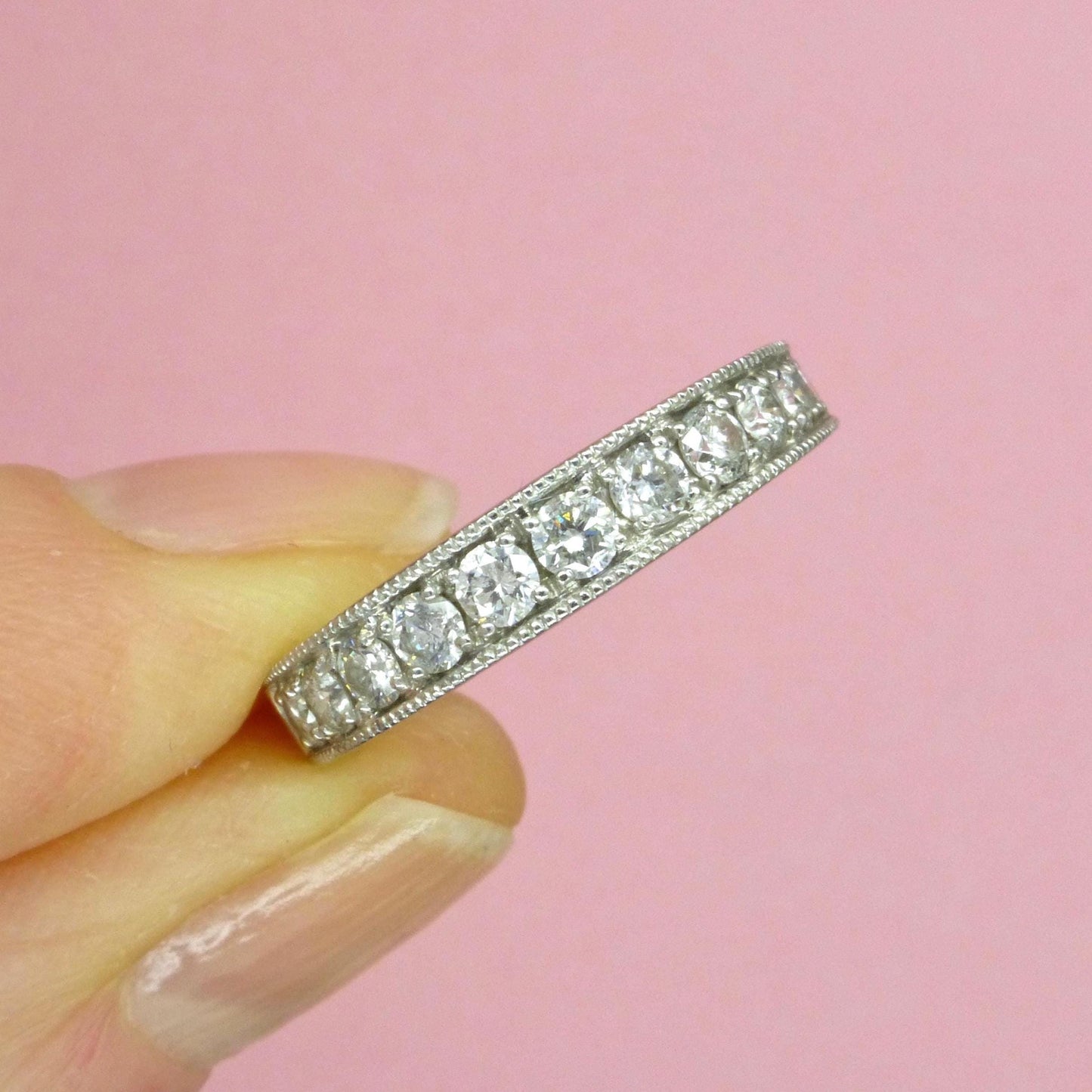 Vintage Platinum natural Diamond pave set half eternity wedding ring 0.50ct