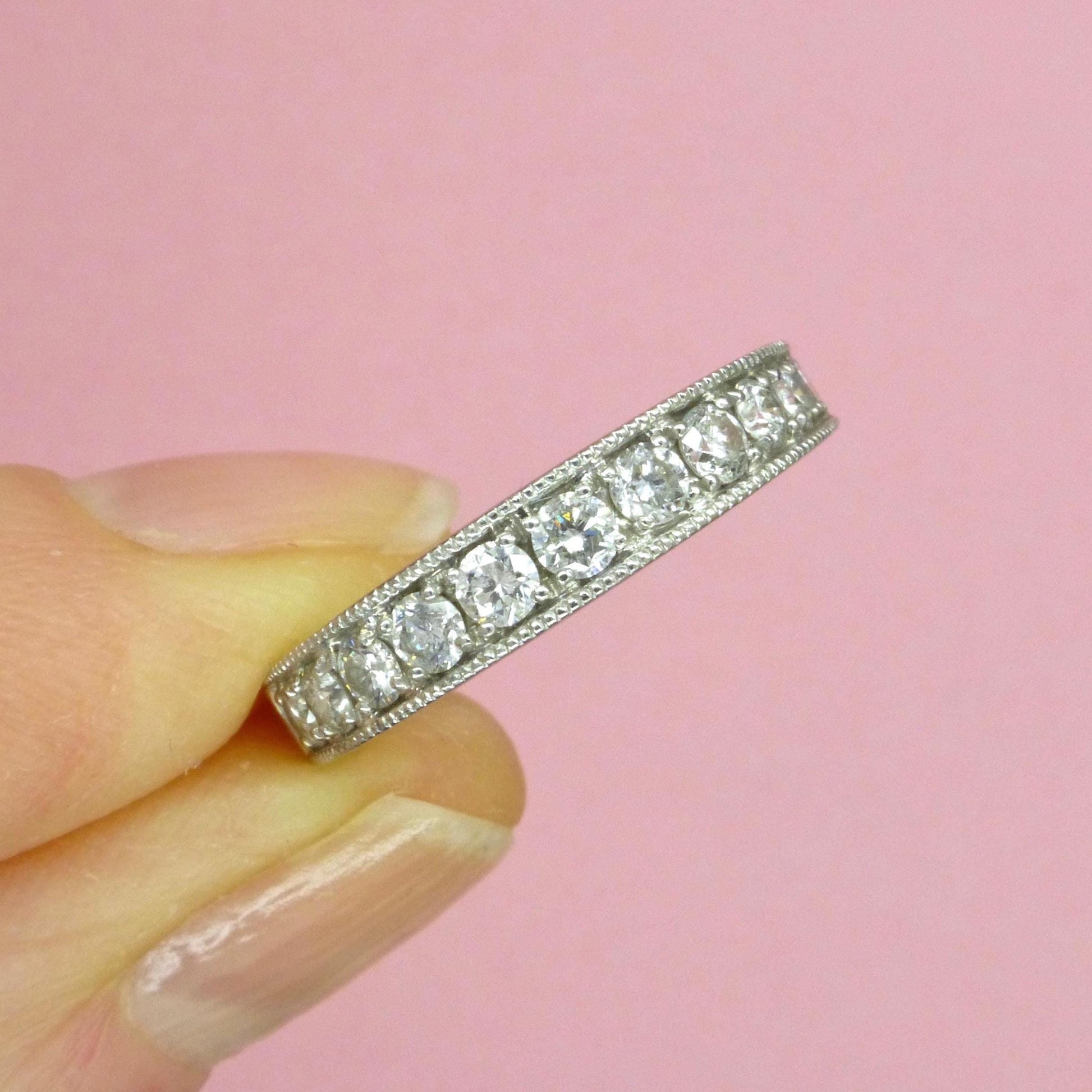 Vintage Platinum natural Diamond pave set half eternity wedding ring 0.50ct