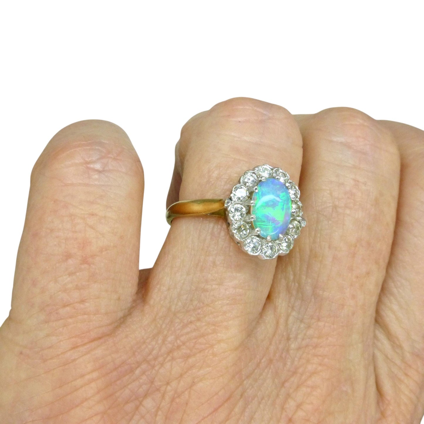 Vintage 18ct Opal & Diamond cluster ring with Valuation report