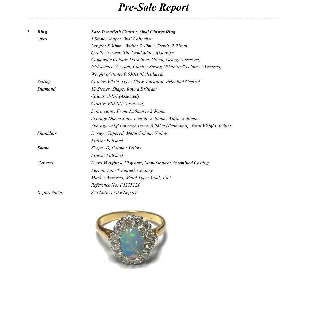 Vintage 18ct Opal & Diamond cluster ring with Valuation report