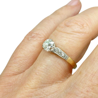 Antique 18ct old mine cut diamond solitaire engagement ring 0.40ct 1910's