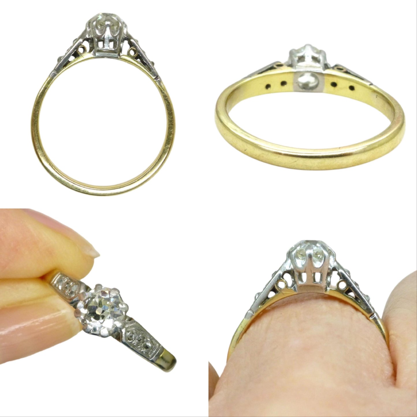 Antique 18ct old mine cut diamond solitaire engagement ring 0.40ct 1910's