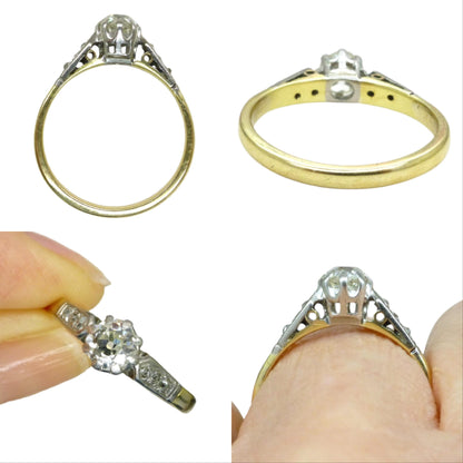 Antique 18ct old mine cut diamond solitaire engagement ring 0.40ct 1910's